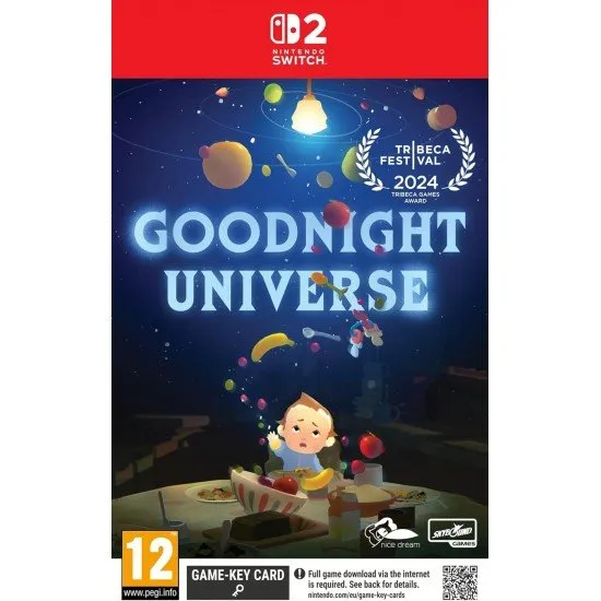 Goodnight Universe Nintendo Switch 2 box art showing baby Isaac with glowing eyes, representing his psychic powers, in a tense narrative setting