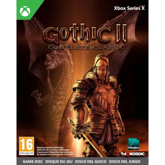 An Xbox Series X game case displaying a rugged medieval warrior holding a steel broadsword looking out over a sprawling gothic valley filled with ancient castles and shadowy forests