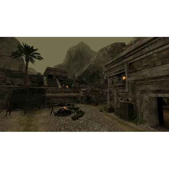 A PlayStation 5 game case showcasing a dark medieval landscape under a storm-filled sky with a massive stone fortress towering over a rugged mountain pass