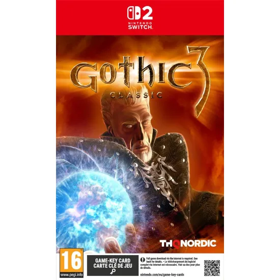 A Nintendo Switch 2 game case featuring detailed artwork of a battle-hardened hero facing down an army of green-skinned orcs under a dark, dramatic sky
