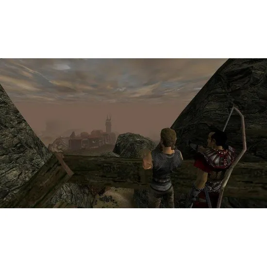 A PlayStation 5 game case showcasing a gritty medieval fantasy landscape where a group of convicts gather around a campfire inside a massive mining valley