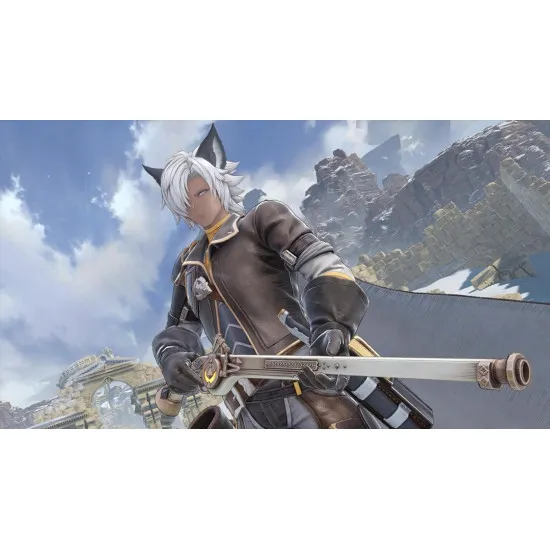 A PlayStation 5 game case depicting an ensemble cast of anime warriors executing a massive combined elemental spell against a towering metallic boss enemy