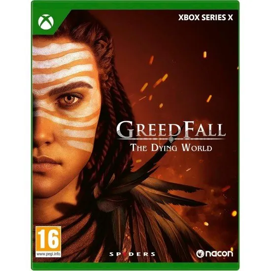 Greedfall II The Dying World Xbox Series X box art featuring the vibrant landscapes of Gacane