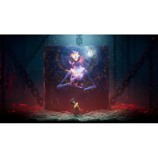 A PlayStation 5 game case showing a surreal Formless protagonist absorbing a bizarre stone creature amidst a backdrop of painted nails and giant vases