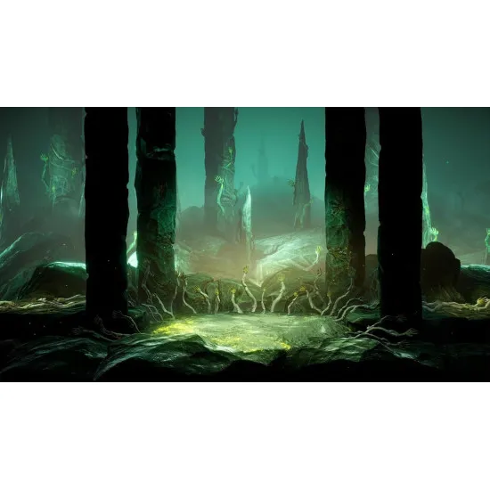 A PlayStation 5 game case showing a surreal Formless protagonist absorbing a bizarre stone creature amidst a backdrop of painted nails and giant vases
