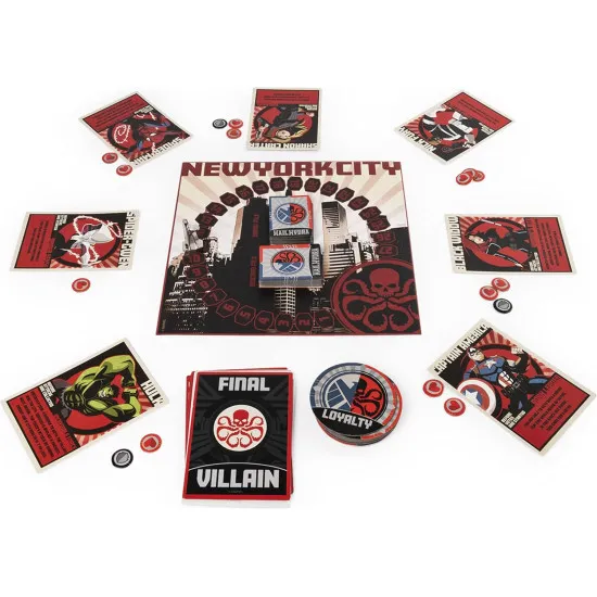 Hail Hydra Marvel social deduction board game box featuring SHIELD heroes Spider-Man Captain America Black Panther and Red Skull HYDRA artwork