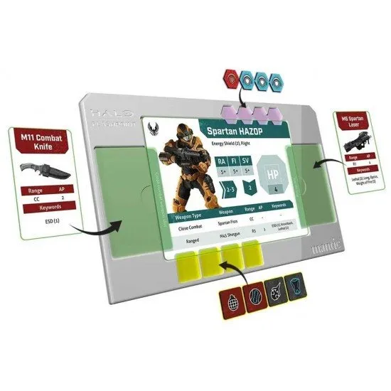Halo Flashpoint Force Organiser Pack Mantic Games Accessory Halo Flashpoint Force Organiser Pack box art showing the four plastic organizer trays with cards and tokens neatly slotted in (tokens shown for illustration)