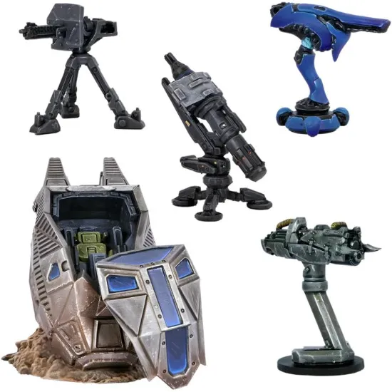 Halo Flashpoint ODST Scenery Set box featuring ODST Drop Pod and turret weapon miniatures for New Mombasa tabletop combat