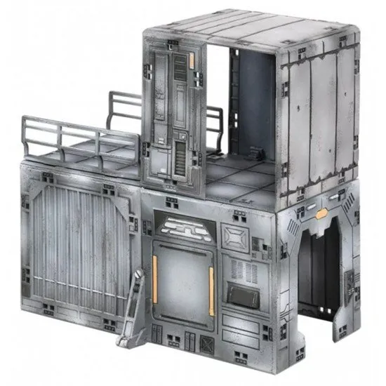 Halo Flashpoint Outpost Terrain Mantic Games Accessory Halo Flashpoint Outpost Buildable Terrain Set box art showing assembled modular plastic terrain pieces resembling a UNSC facility on a tabletop