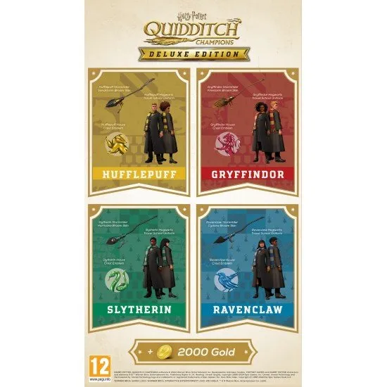 The box art for Harry Potter: Quidditch Champions - Deluxe Edition on Xbox, showing a character flying on a broomstick in a Quidditch arena.