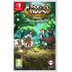 A Nintendo Switch game case showing a cheerful farmer standing with a pet dog on a lush hillside looking out towards a mysterious misty forest and distant tropical islands