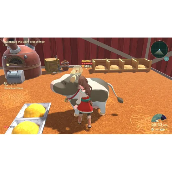 A PlayStation 5 game case showcasing a beautiful high-definition farm overview with customisable barns, wind turbines, and golden wheat fields under a realistic sunset