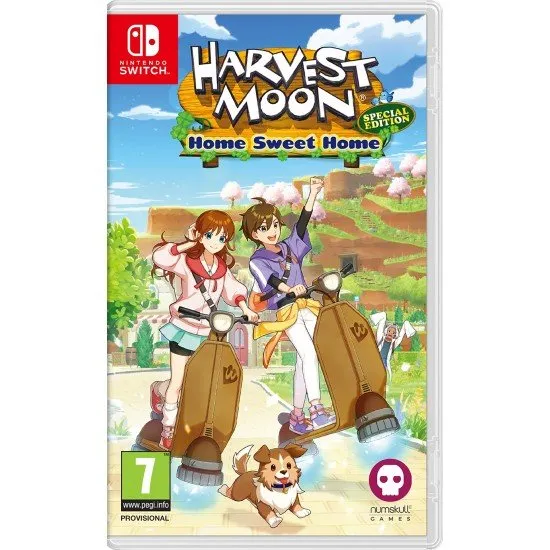 Harvest Moon Home Sweet Home Switch The box art for the game Harvest Moon: Home Sweet Home - Special Edition on Nintendo Switch, showing a character tending to their farm with various crops and animals.