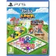 A PlayStation 5 game case showing a bright collage of Monopoly Junior car pieces, Cluedo Junior magnifying glasses, and The Game of Life Junior spinner wheels