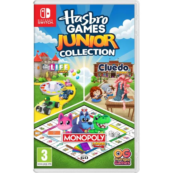 A Nintendo Switch game case featuring smiling children characters driving a toy car down a bright path with Mr. Monopoly tipping his top hat
