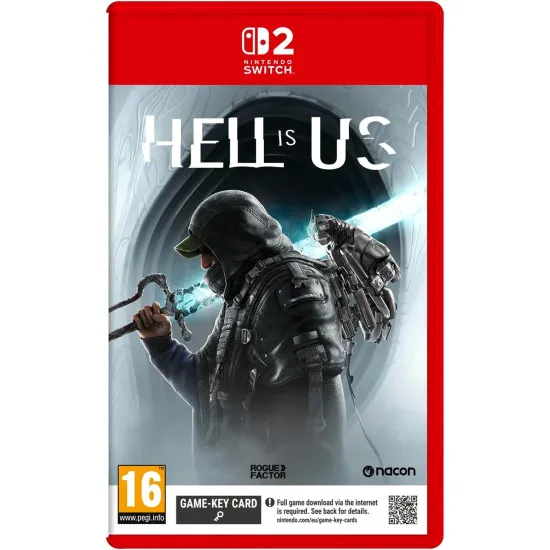 Nintendo Switch 2 game case for Hell is Us showing a warrior with a sword and drone facing supernatural chimeras