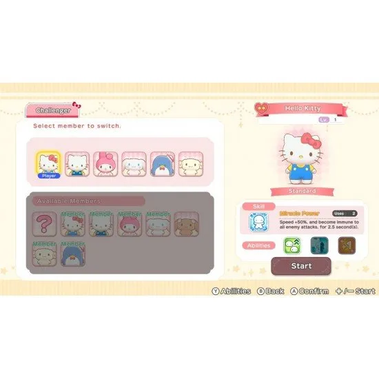 The box art for the game Hello Kitty and Friends: Freeze Tag Party on Nintendo Switch, showing Hello Kitty and other Sanrio characters in a dynamic tag game.
