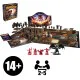 A board game box showing a brave barbarian, dwarf, elf, and wizard fighting a massive red dragon inside a dark, ancient stone dungeon