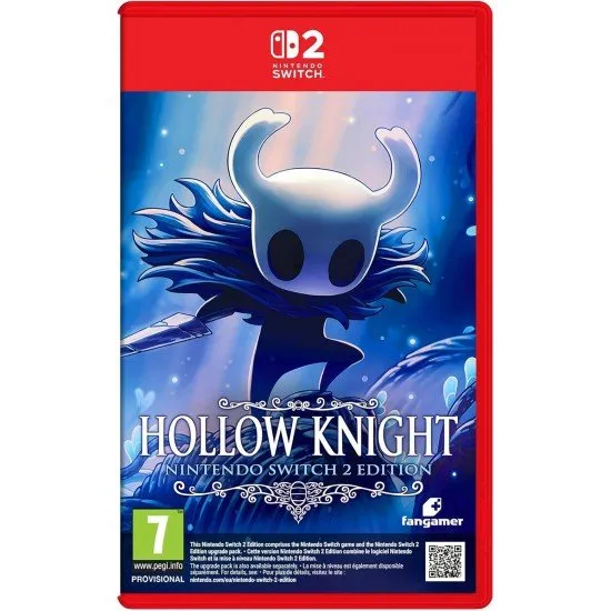 A Nintendo Switch 2 game case displaying the brave little Knight standing on a stone ledge overlooking a vast, glowing subterranean insect kingdom