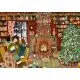 Ravensburger Jigsaw Puzzle Home for Christmas showing a cozy, decorated living room with a crackling fireplace and a Christmas tree full of presents