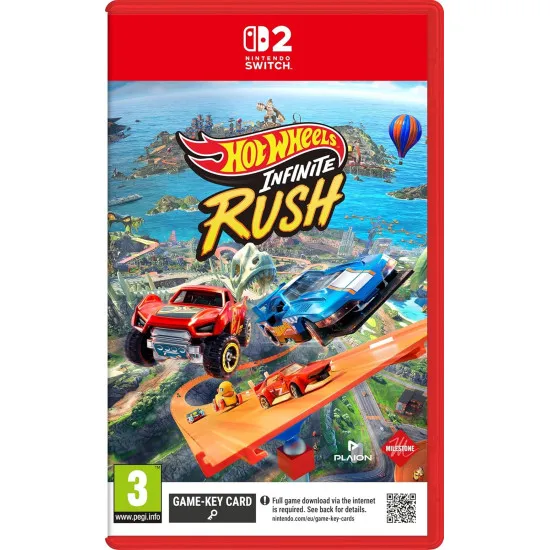 Nintendo Switch 2 game case for Hot Wheels Infinite Rush showing Speeders and Titans performing stunts across island environments