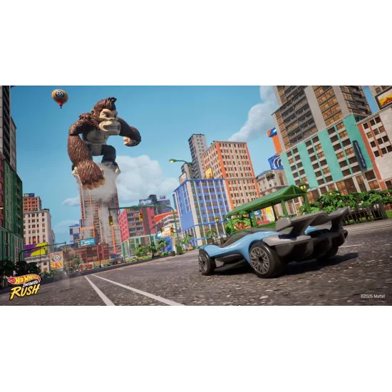 PlayStation 5 game case for Hot Wheels Infinite Rush showing iconic die-cast cars drifting through a neon-lit city track