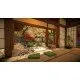 A Nintendo Switch 2 game case showing a modern suburban house alongside a serene Japanese garden filled with blooming pink cherry blossom trees
