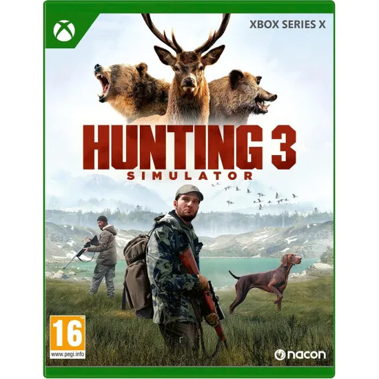 Xbox Series X game case for Hunting Simulator 3 featuring a hunter and hunting dog in the open wilderness