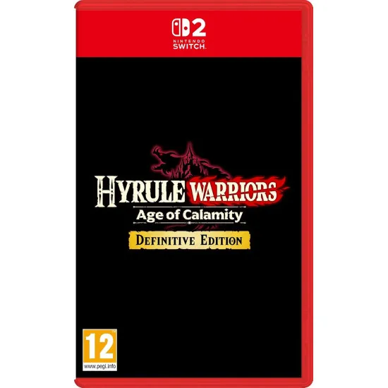 Nintendo Switch 2 game case for Hyrule Warriors Age of Calamity Definitive Edition showing Link Zelda and the Four Champions in battle