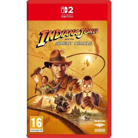Indiana Jones and the Great Circle Switch 2 box art showing Indy with his whip and hat in an ancient temple