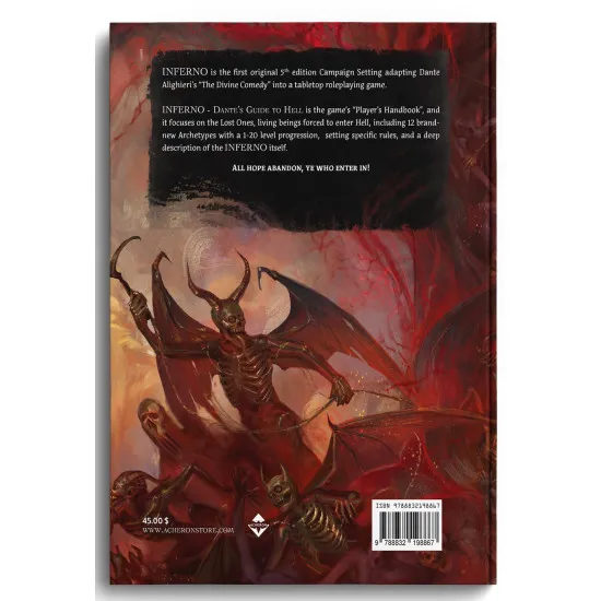 Inferno Dante's Guide to Hell 5th edition Dantesque campaign setting hardcover book cover featuring divine comedy inspired artwork