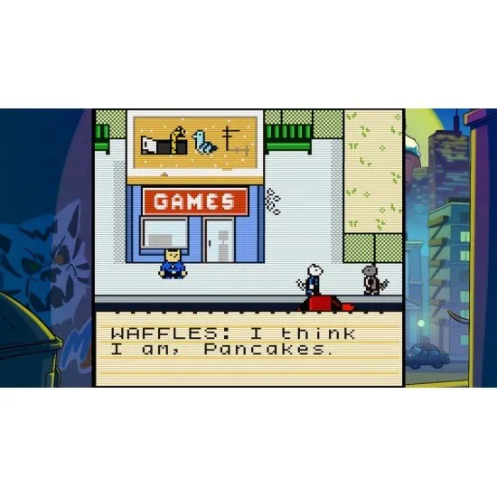 Inspector Waffles: Early Days PS5 video game cover art showing the cat protagonist, Inspector Waffles, and his partner, Pancakes, in a noir-style detective scene