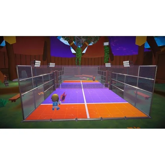 A character in a superhero costume playing Volleyball on a bright beach court