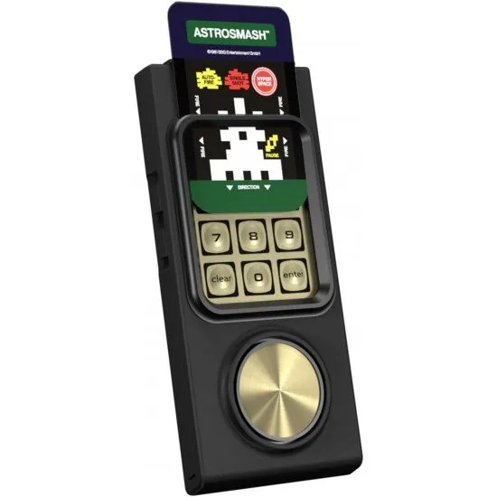 Intellivision Sprint console and wireless controllers, showcasing the new compact design and the inclusion of 45 classic games