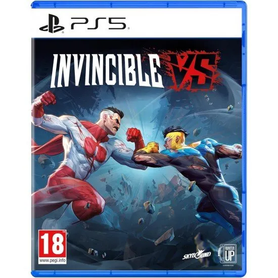 Invincible VS PS5 box art featuring Invincible, Omni-Man, and Atom Eve in a bloody battle