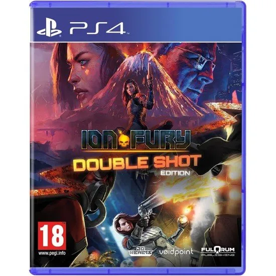 Ion Fury Double Shot Edition PS4 box art featuring Shelly Bombshell Harrison and Dr. Jadus Heskel