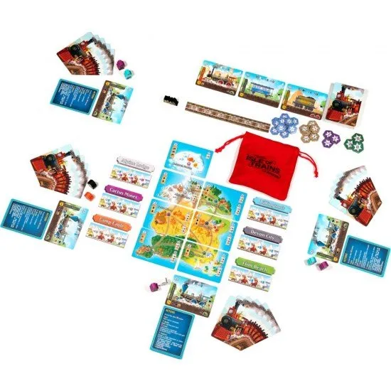 A colourful array of cards showing different train carriages, steam engines, and destination contracts