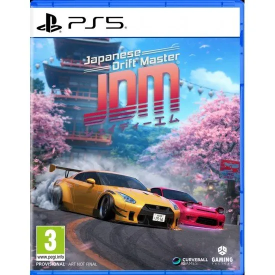 A PlayStation 5 game case showing a highly modified Japanese sports car drifting sideways around a sharp mountain hairpin bend surrounded by pink cherry blossom trees
