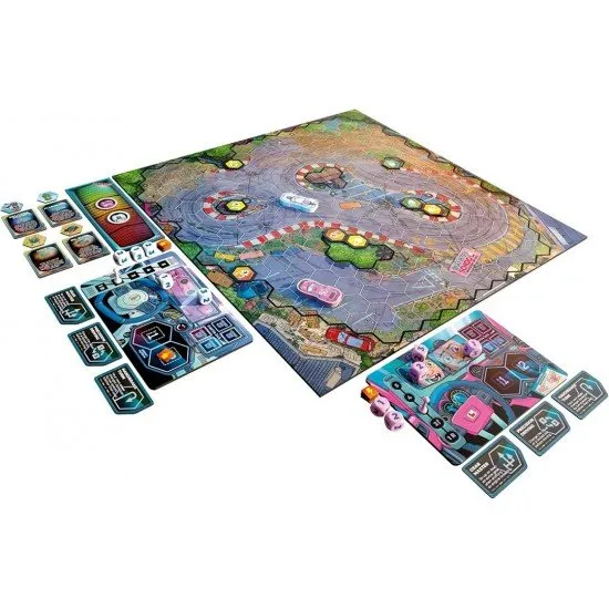 Joyride Duel Next Gen board game box featuring high-speed racing cars and aggressive robots