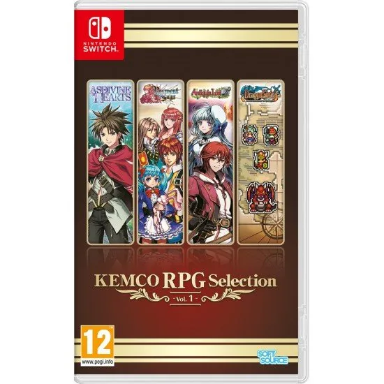 The box art for KEMCO RPG Selection Vol. 1 for Nintendo Switch, showing a collage of pixel art characters and fantasy settings from the four included games.