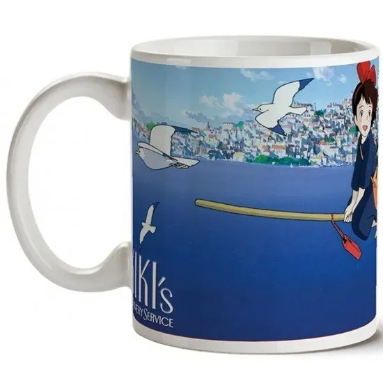 Kiki's Delivery Service Mug Semic Studio Ghibli 300ml Kiki's Delivery Service Ceramic Mug showing Kiki flying on her broom with Jiji