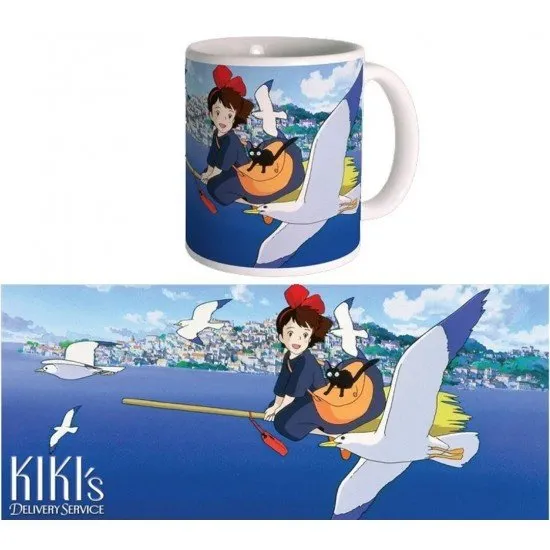 Kiki's Delivery Service Mug Semic Studio Ghibli 300ml Kiki's Delivery Service Ceramic Mug showing Kiki flying on her broom with Jiji
