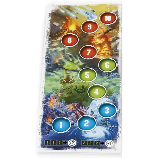 A board game expansion pack showing a dark neon wickedness tracker board surrounded by various cartoon monster tokens