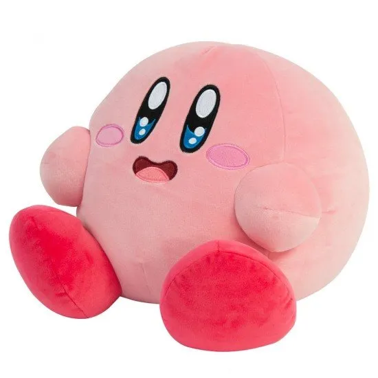 A large, mega-sized Kirby plush from the Club Mocchi Mocchi Dream Buffet collection, with a unique squishy texture.