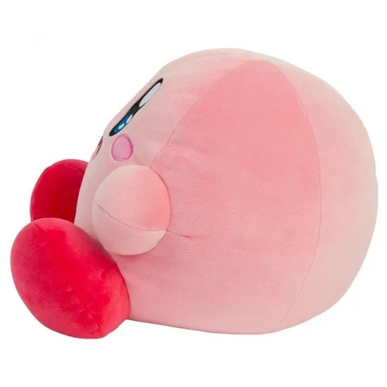 A large, mega-sized Kirby plush from the Club Mocchi Mocchi Dream Buffet collection, with a unique squishy texture.