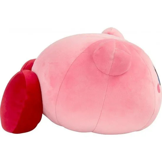 An official 15-inch Kirby Mocchi Mocchi plush toy, shown in a unique hovering pose, with a squishy texture.
