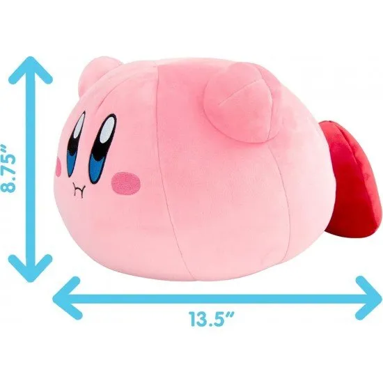 An official 15-inch Kirby Mocchi Mocchi plush toy, shown in a unique hovering pose, with a squishy texture.