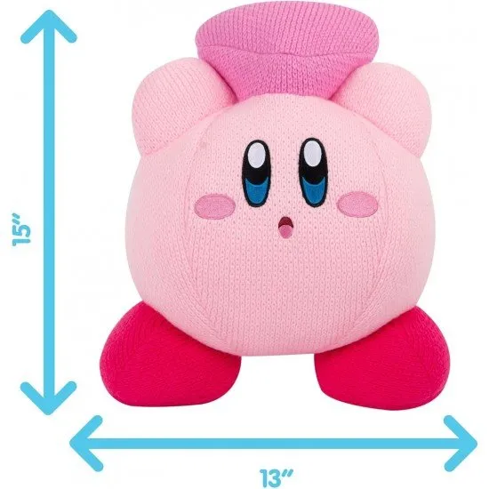An official Club Mocchi Mocchi Nuiguru-Knit plush toy of Kirby with a heart, featuring a unique crochet-style texture.
