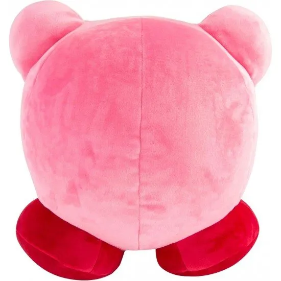 Large Kirby Mocchi Mocchi plush toy in his famous inhaling pose with a soft pink finish