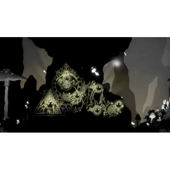 Hand-drawn art of a character and a puppy walking through a vibrant, musical forest